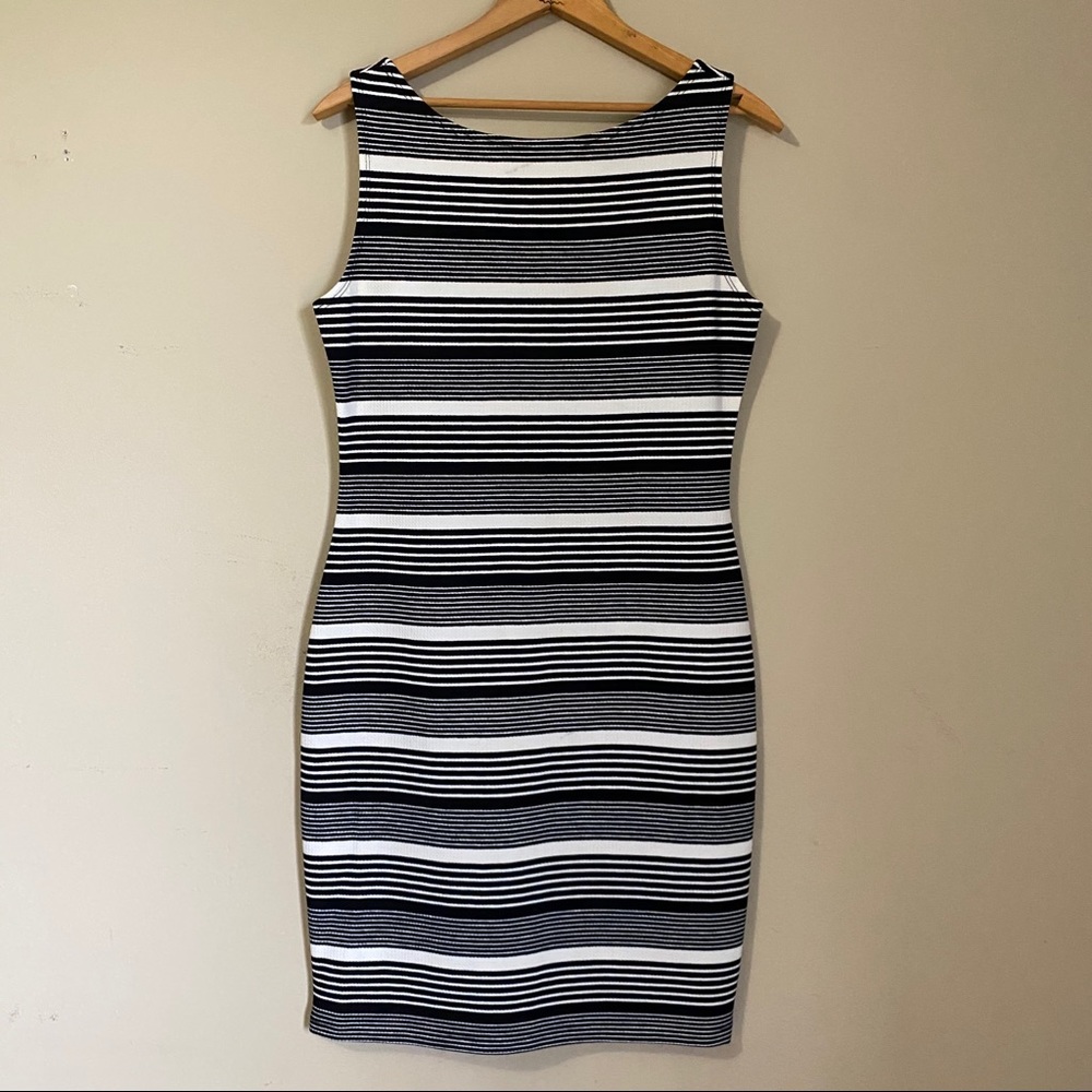 Body Con Dress Jodi Kristopher Black White Stripes Sexy Hot Women’s Large LG